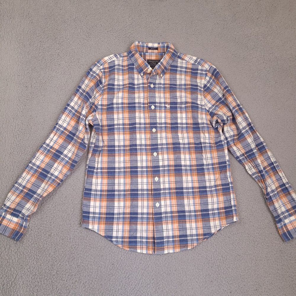 Abercrombie & Fitch Shirt Mens Large Plaid Muscle Fit 100% Cotton Button Down
